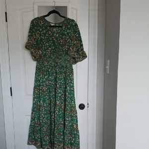Max Studio Green and Brown Floral Long Sleeve Dress